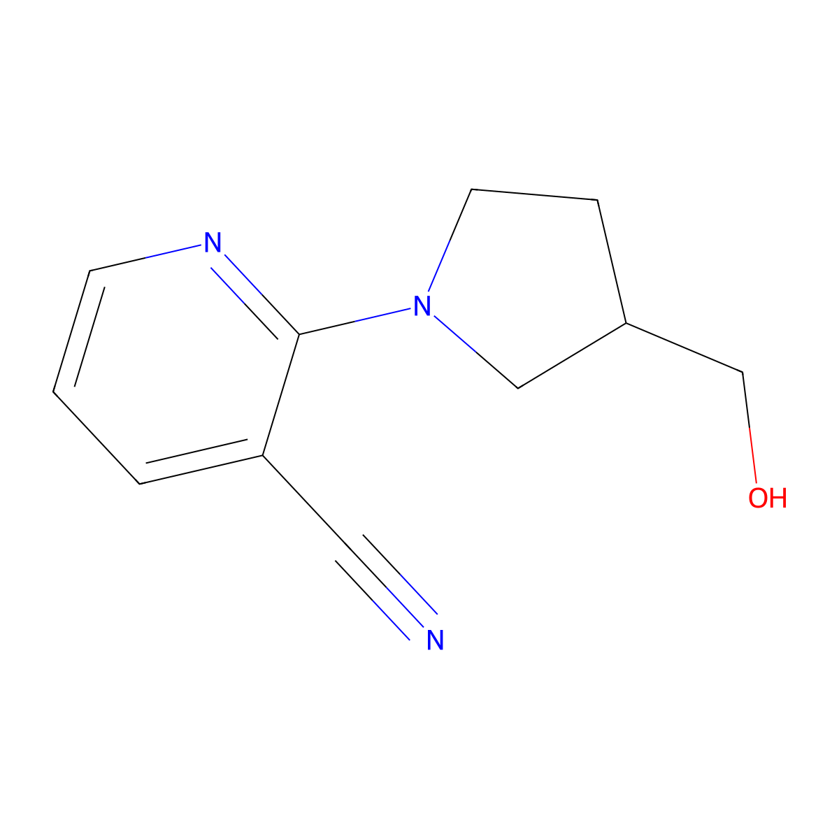 2-(3-(Hydroxymethyl)pyrrolidin-1-yl)nicotinonitrile molecular structure, CAS 1249522-24-4