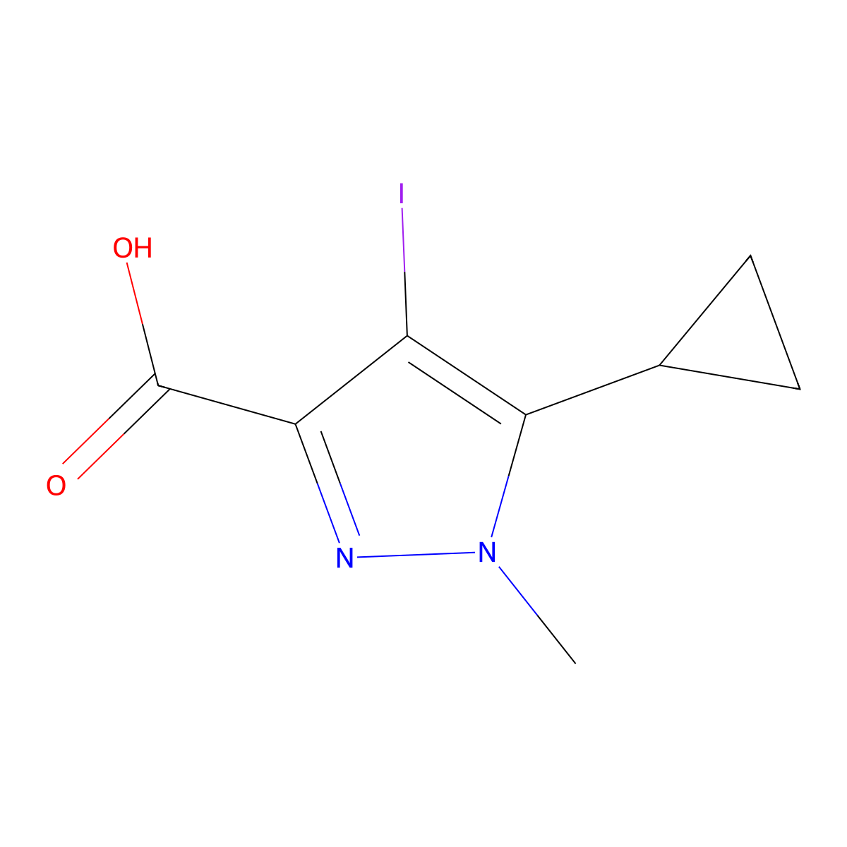 5-cyclopropyl-4-iodo-1-methyl-1H-pyrazole-3-carboxylic acid molecular structure, CAS 1249524-34-2
