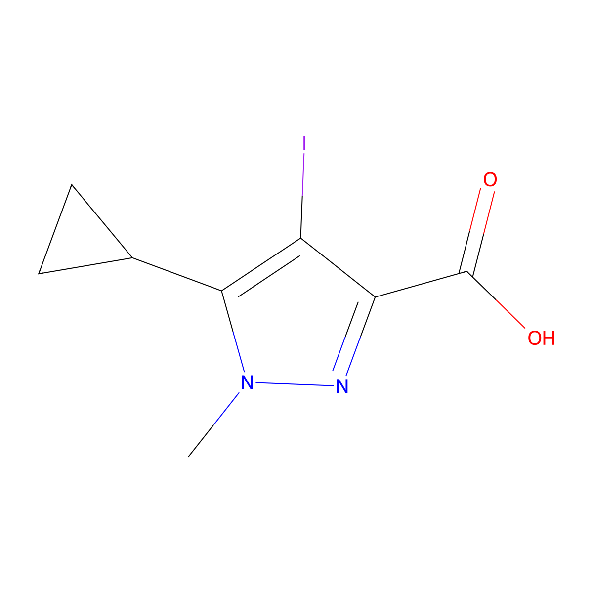5-cyclopropyl-4-iodo-1-methyl-1H-pyrazole-3-carboxylic acid molecular structure, CAS 1249524-34-2