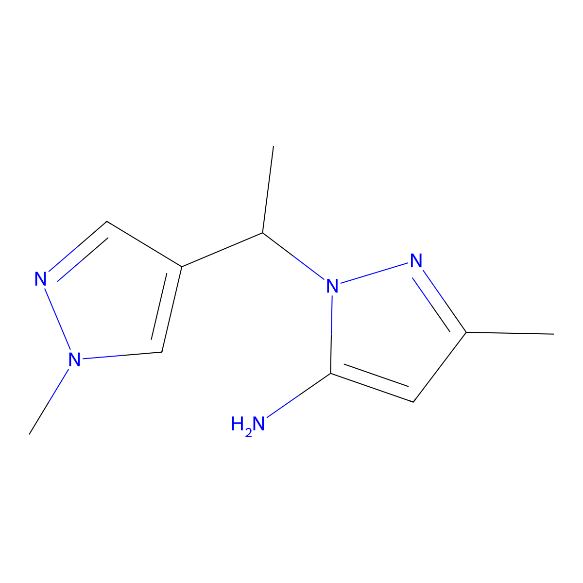 3-methyl-1-[1-(1-methyl-1H-pyrazol-4-yl)ethyl]-1H-pyrazol-5-amine molecular structure, CAS 1249525-04-9