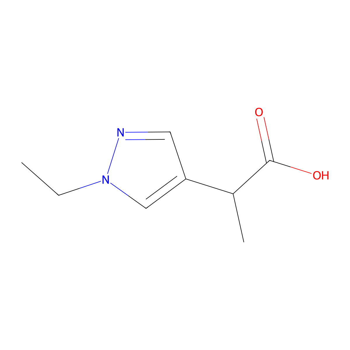 2-(1-ethyl-1H-pyrazol-4-yl)propanoic acid molecular structure, CAS 1249528-52-6