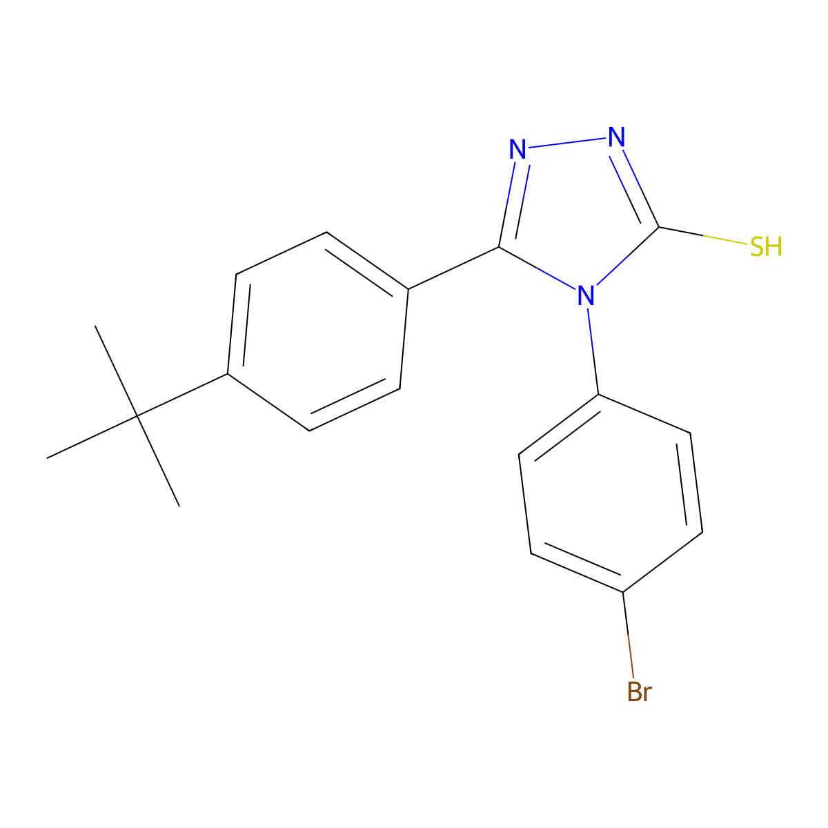 4-(4-bromophenyl)-5-(4-tert-butylphenyl)-4H-1,2,4-triazole-3-thiol molecular structure, CAS 124953-73-7