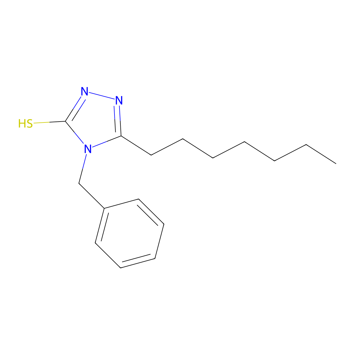 4-benzyl-3-heptyl-1H-1,2,4-triazole-5-thione molecular structure, CAS 124953-81-7