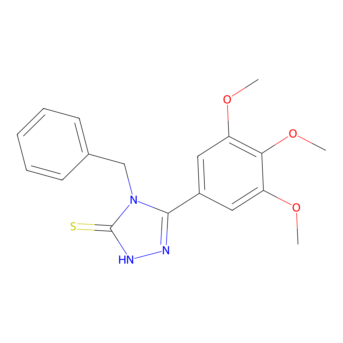 4-benzyl-3-(3,4,5-trimethoxyphenyl)-1H-1,2,4-triazole-5-thione molecular structure, CAS 124953-86-2