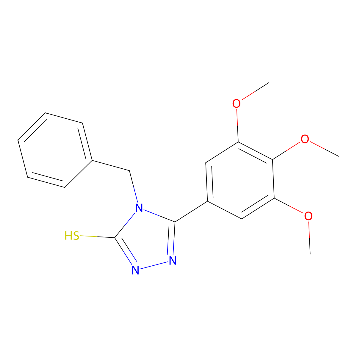 4-benzyl-3-(3,4,5-trimethoxyphenyl)-1H-1,2,4-triazole-5-thione molecular structure, CAS 124953-86-2