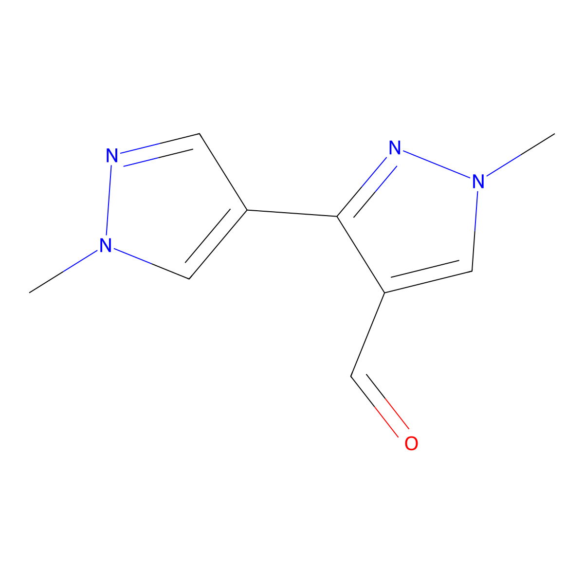 1-methyl-3-(1-methyl-1H-pyrazol-4-yl)-1H-pyrazole-4-carbaldehyde molecular structure, CAS 1249535-11-2