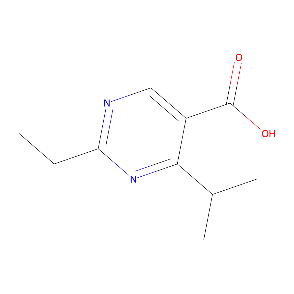 2-Ethyl-4-(propan-2-yl)pyrimidine-5-carboxylic acid molecular structure, CAS 1249541-91-0