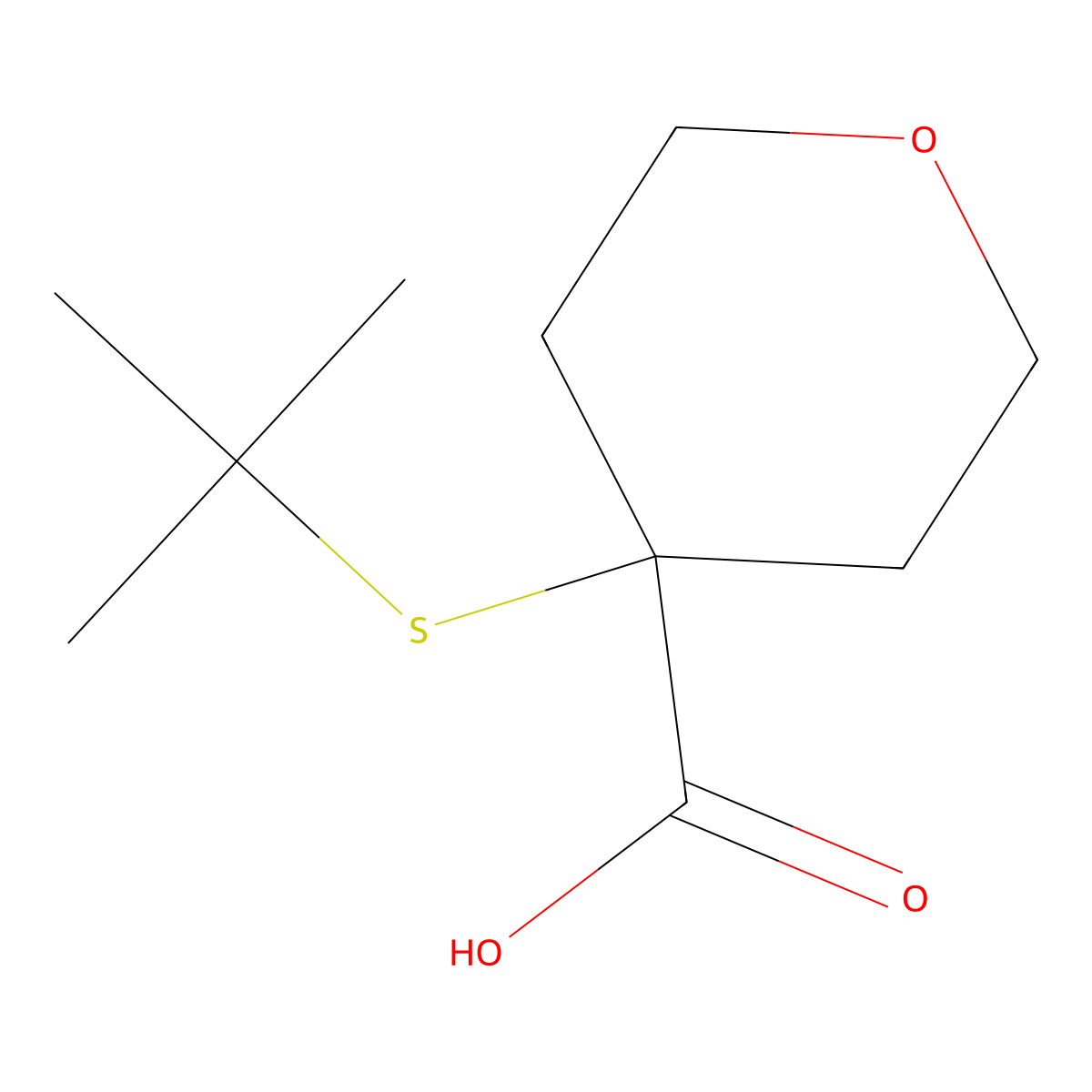 4-(Tert-butylsulfanyl)oxane-4-carboxylic acid molecular structure, CAS 1249542-57-1