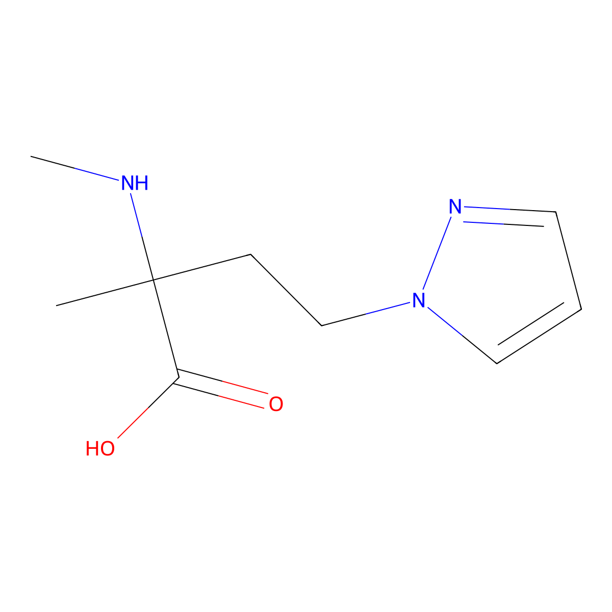 2-Methyl-2-(methylamino)-4-(1h-pyrazol-1-yl)butanoic acid molecular structure, CAS 1249546-92-6