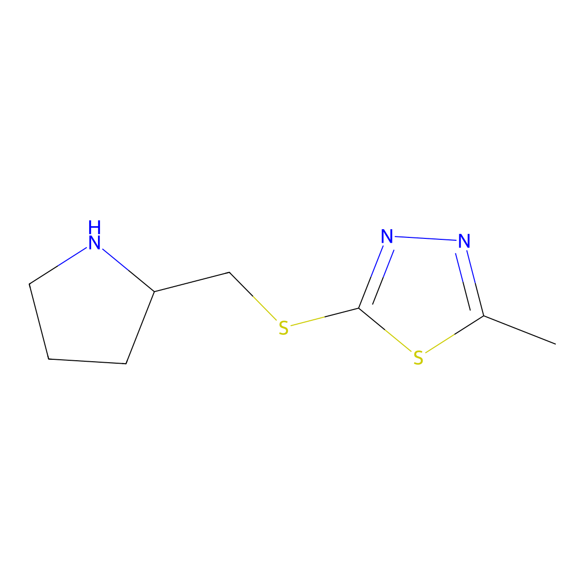 2-Methyl-5-{[(pyrrolidin-2-yl)methyl]sulfanyl}-1,3,4-thiadiazole molecular structure, CAS 1249548-87-5