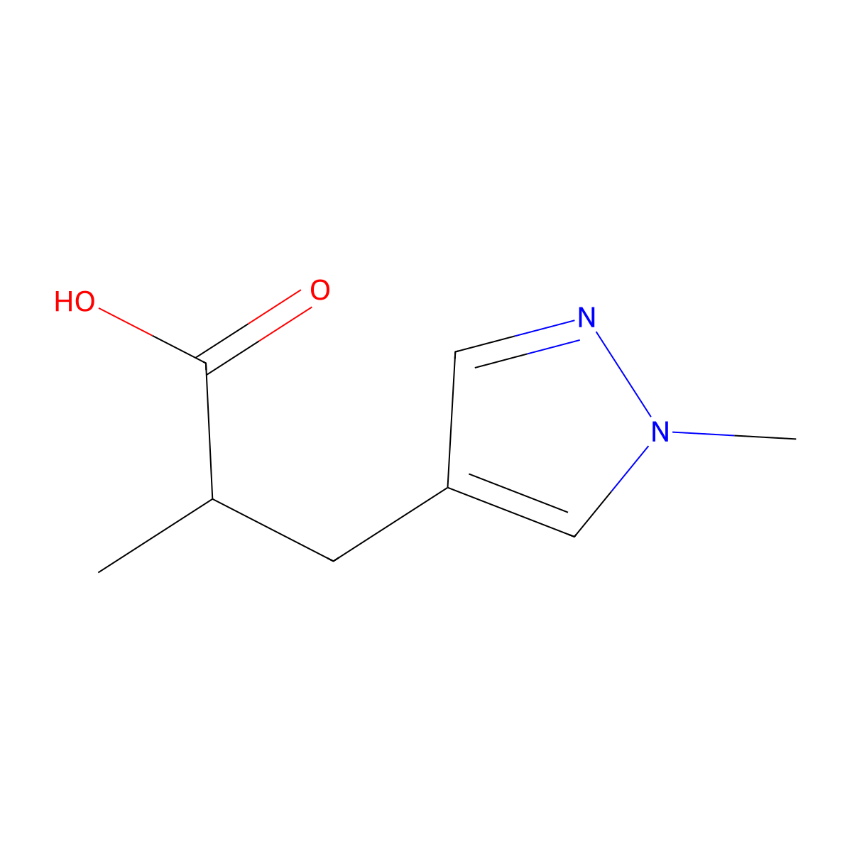 2-methyl-3-(1-methyl-1H-pyrazol-4-yl)propanoic acid molecular structure, CAS 1249548-97-7