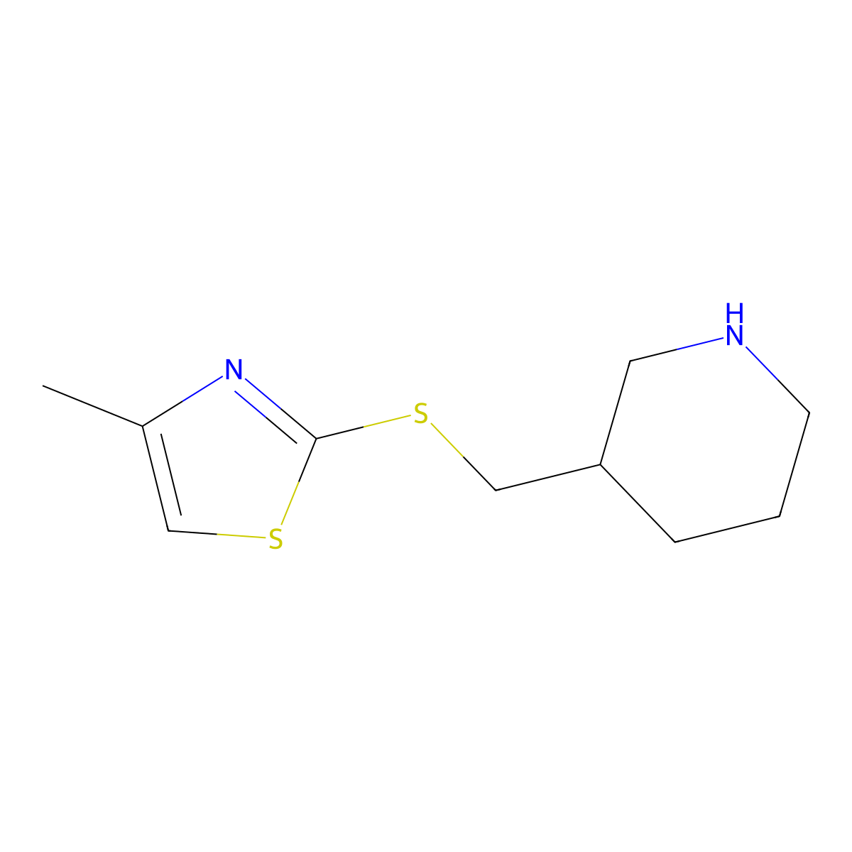 3-{[(4-Methyl-1,3-thiazol-2-yl)sulfanyl]methyl}piperidine molecular structure, CAS 1249556-63-5