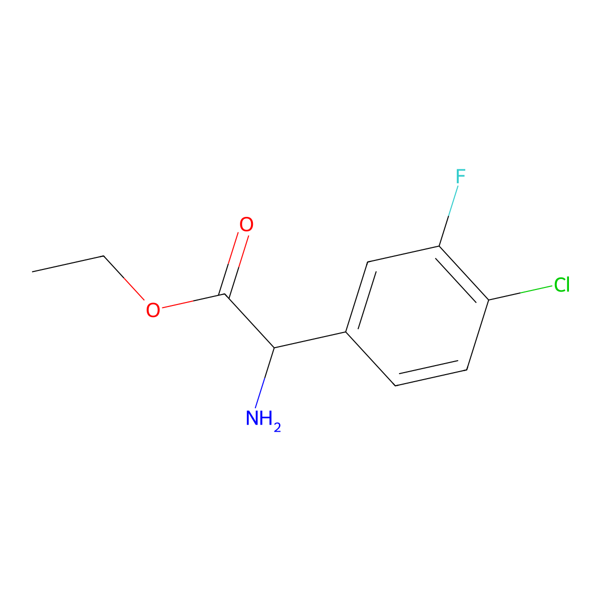 Ethyl 2-amino-2-(4-chloro-3-fluorophenyl)acetate molecular structure, CAS 1249562-68-2