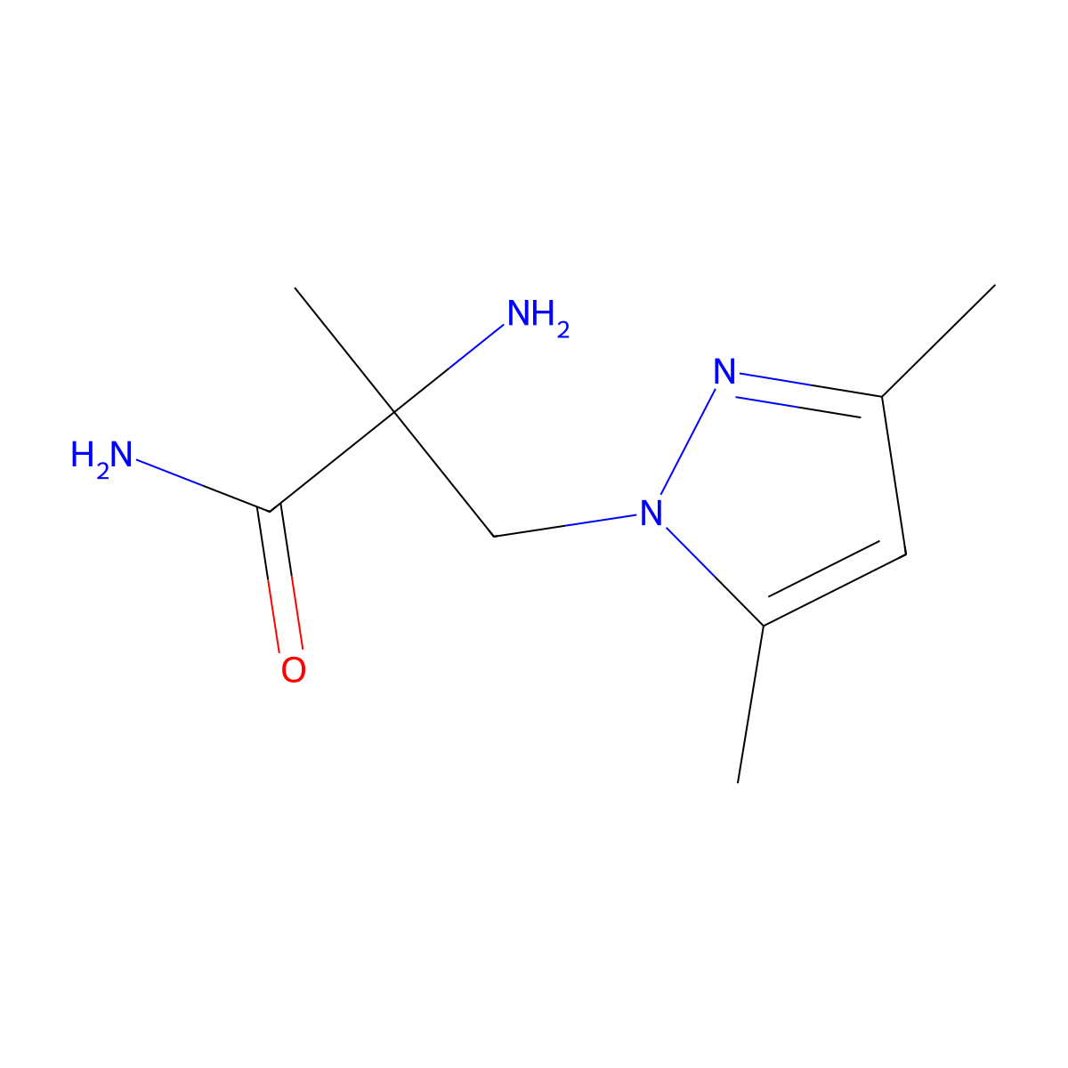 2-amino-3-(3,5-dimethyl-1H-pyrazol-1-yl)-2-methylpropanamide molecular structure, CAS 1249565-69-2