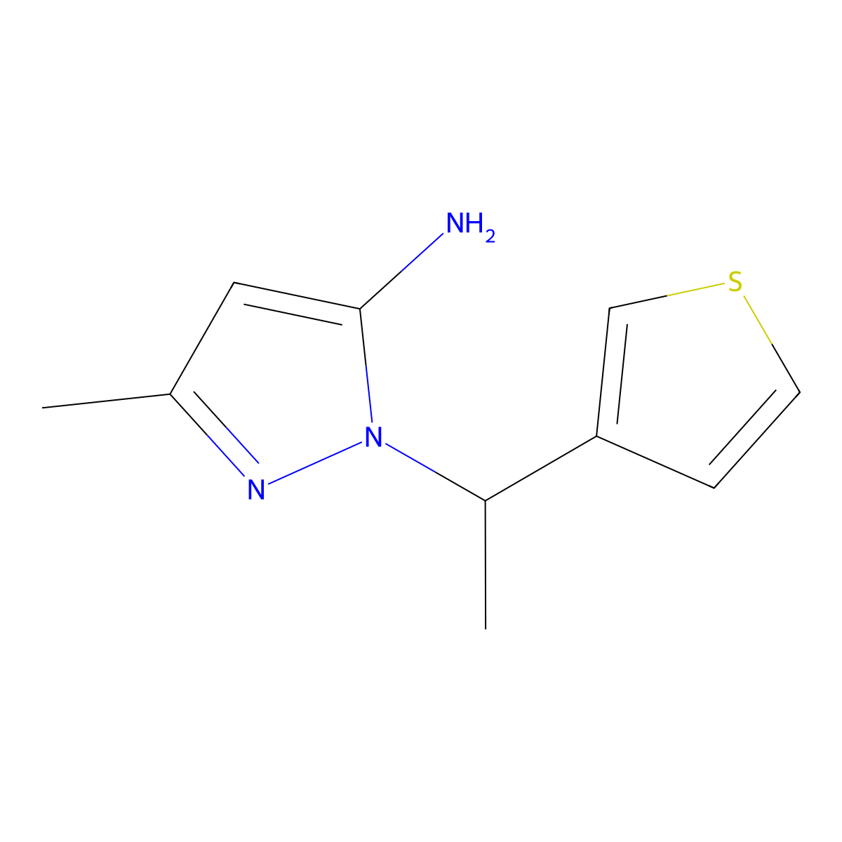 3-methyl-1-[1-(3-thienyl)ethyl]-1H-pyrazol-5-amine molecular structure, CAS 1249580-46-8