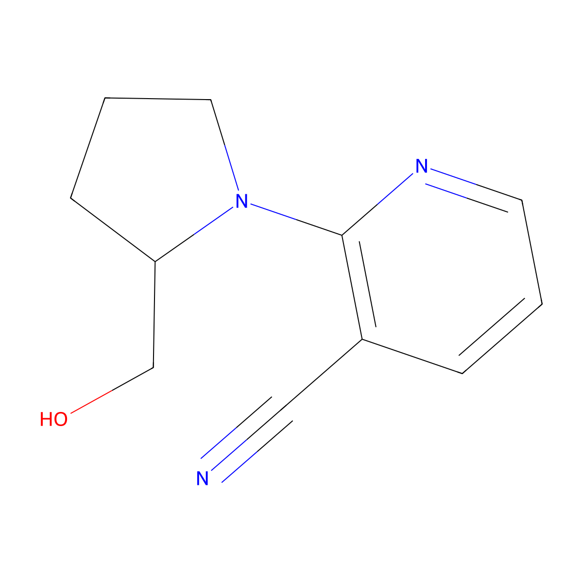 2-(2-(Hydroxymethyl)pyrrolidin-1-yl)nicotinonitrile molecular structure, CAS 1249597-28-1