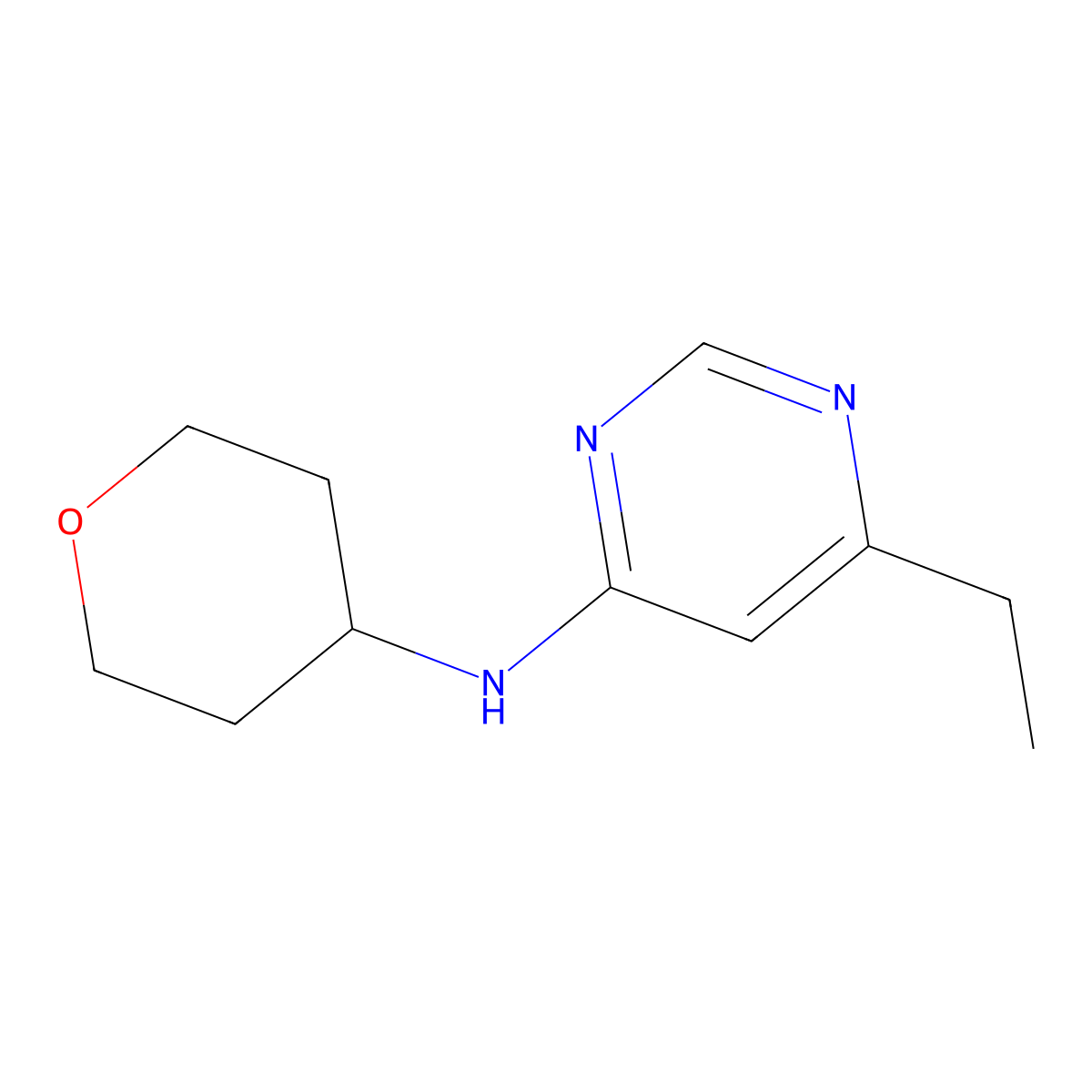 6-ethyl-N-(oxan-4-yl)pyrimidin-4-amine molecular structure, CAS 1249598-65-9