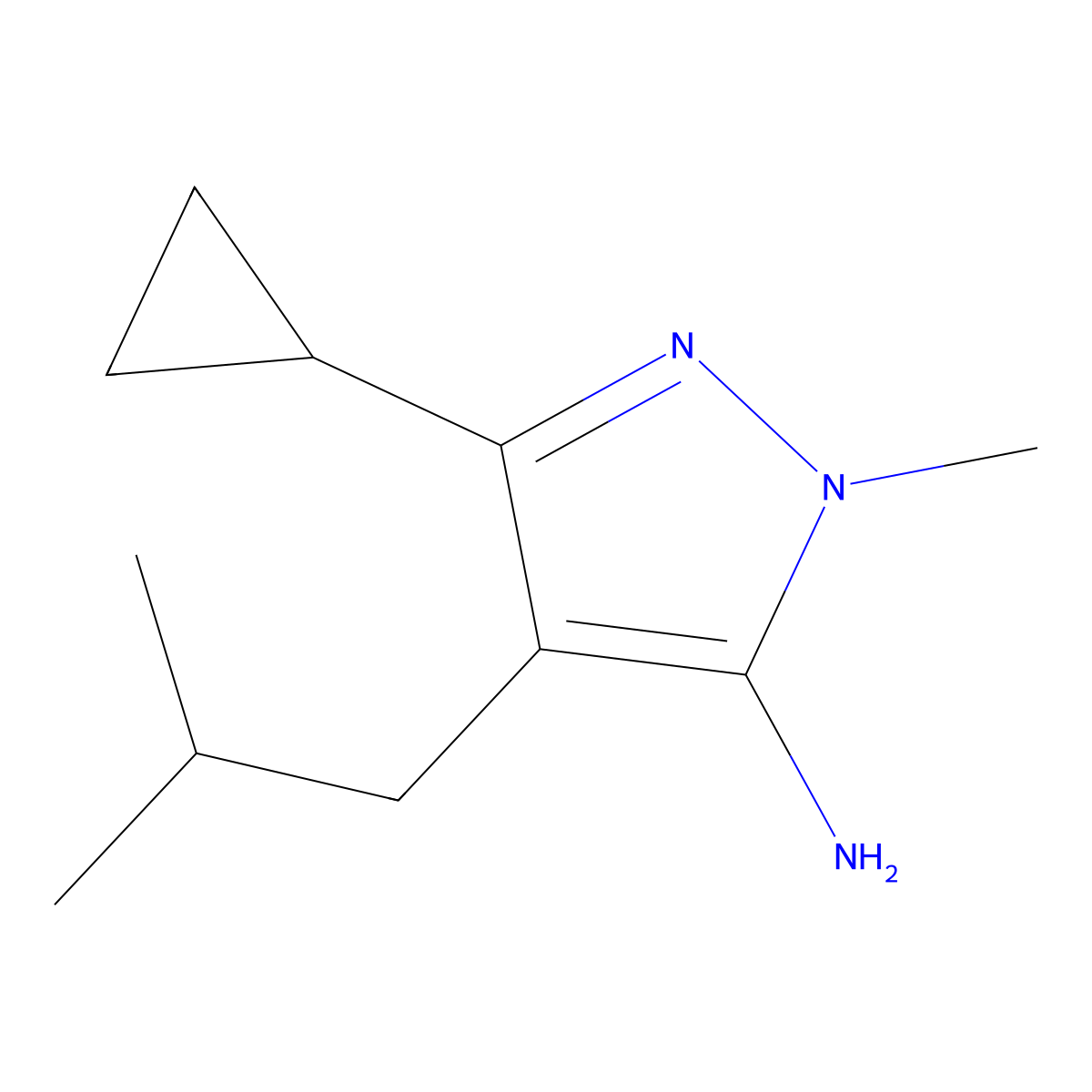 3-Cyclopropyl-1-methyl-4-(2-methylpropyl)-1H-pyrazol-5-amine molecular structure, CAS 1249598-99-9