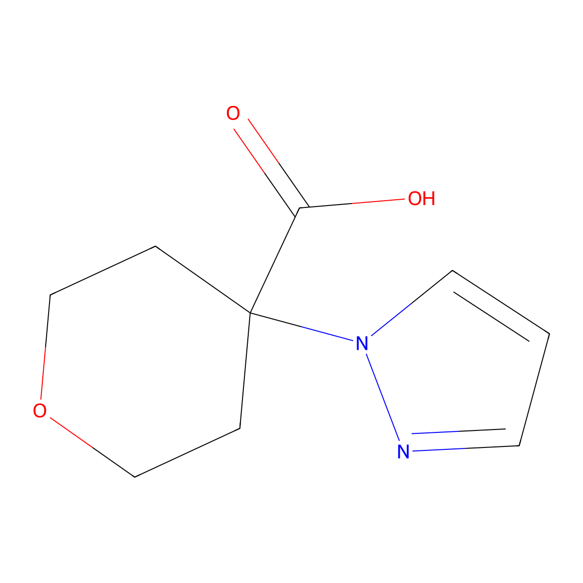 4-(1H-pyrazol-1-yl)oxane-4-carboxylic acid molecular structure, CAS 1249601-23-7