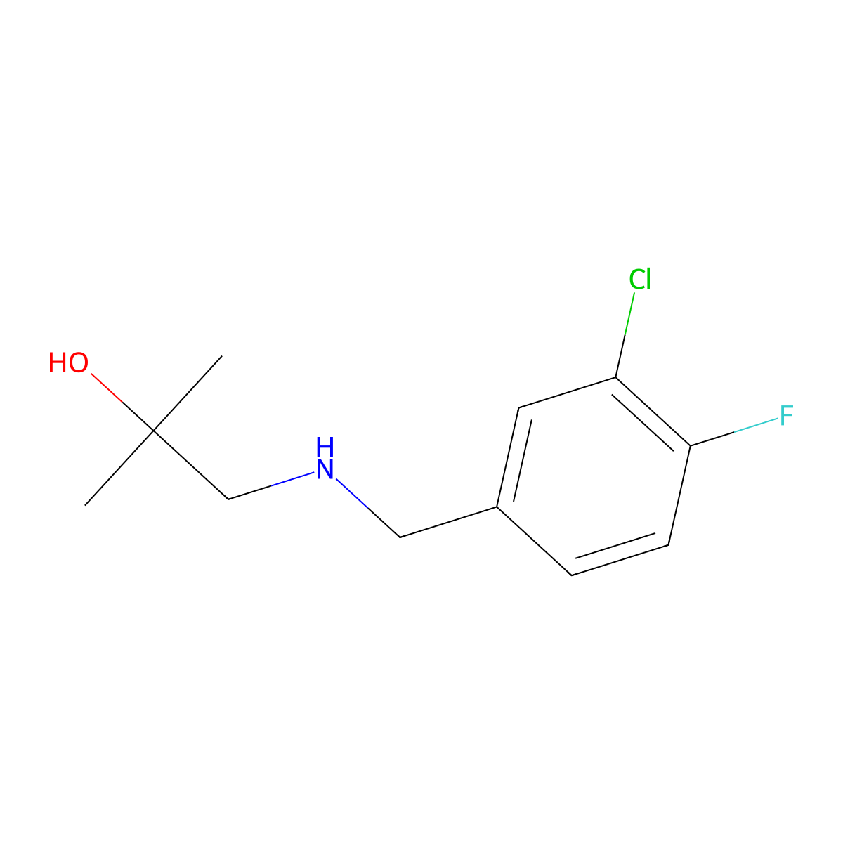 1-{[(3-Chloro-4-fluorophenyl)methyl]amino}-2-methylpropan-2-ol molecular structure, CAS 1249603-67-5