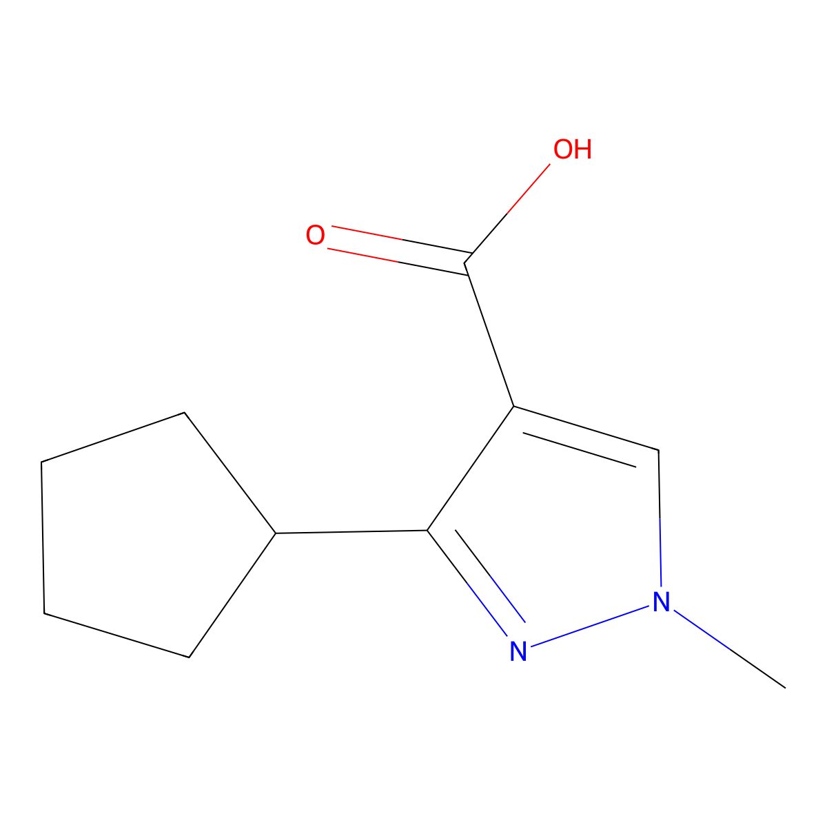 3-cyclopentyl-1-methyl-1H-pyrazole-4-carboxylic acid molecular structure, CAS 1249606-57-2