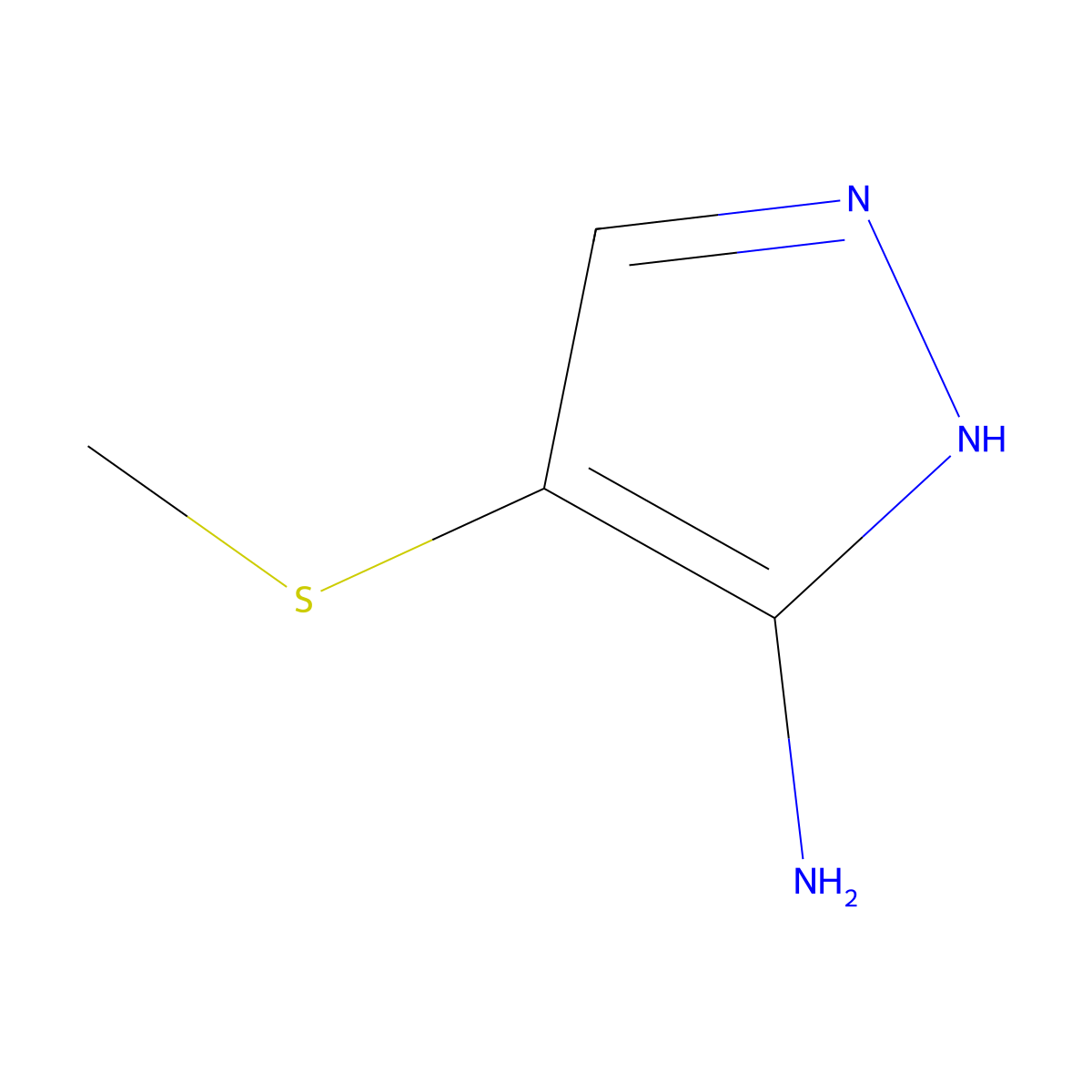 4-(methylsulfanyl)-1H-pyrazol-5-amine molecular structure, CAS 1249616-13-4