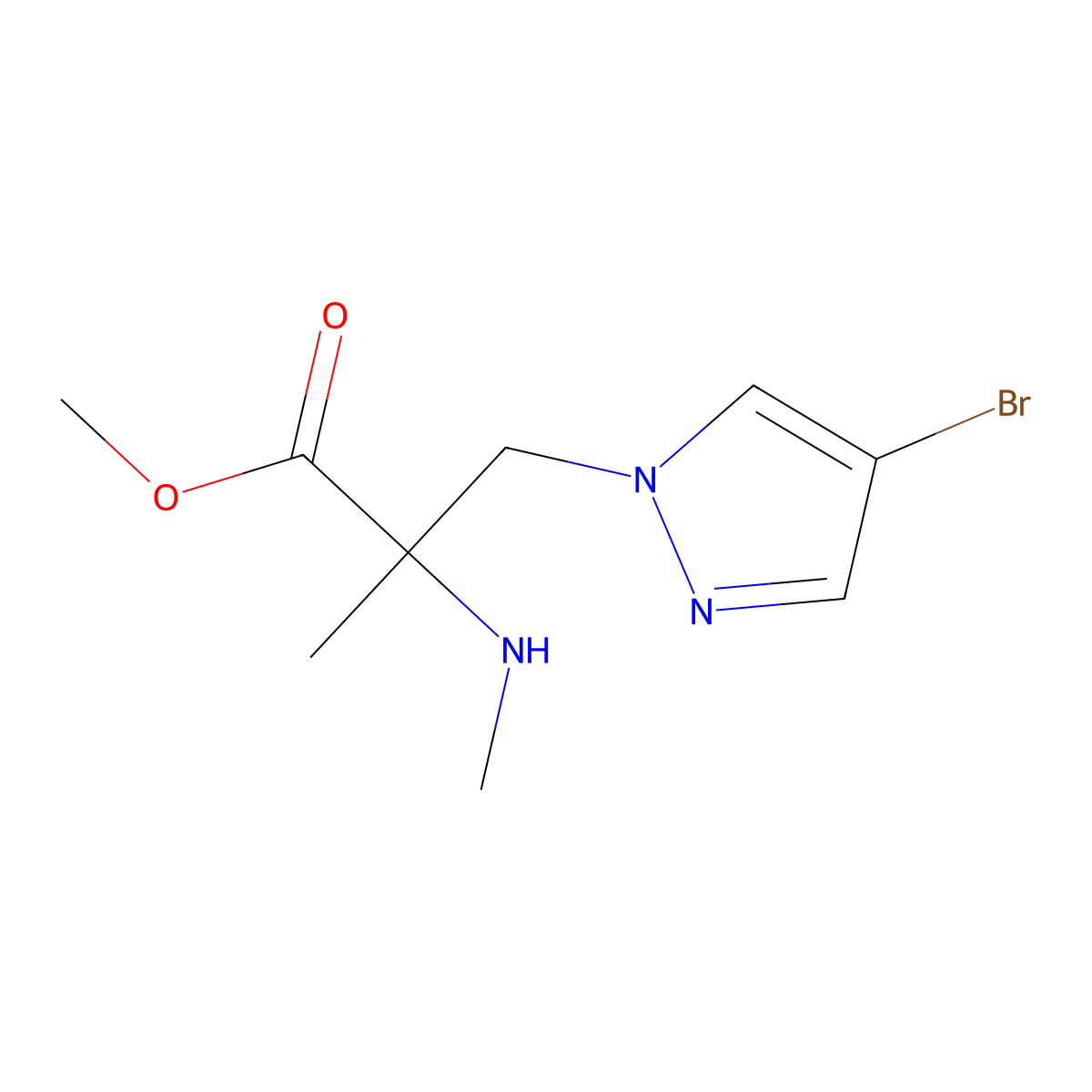 Methyl 3-(4-bromo-1h-pyrazol-1-yl)-2-methyl-2-(methylamino)propanoate molecular structure, CAS 1249617-08-0