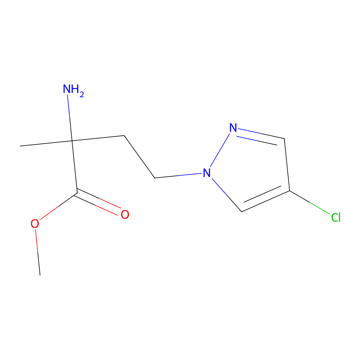 Methyl 2-amino-4-(4-chloro-1h-pyrazol-1-yl)-2-methylbutanoate molecular structure, CAS 1249617-58-0