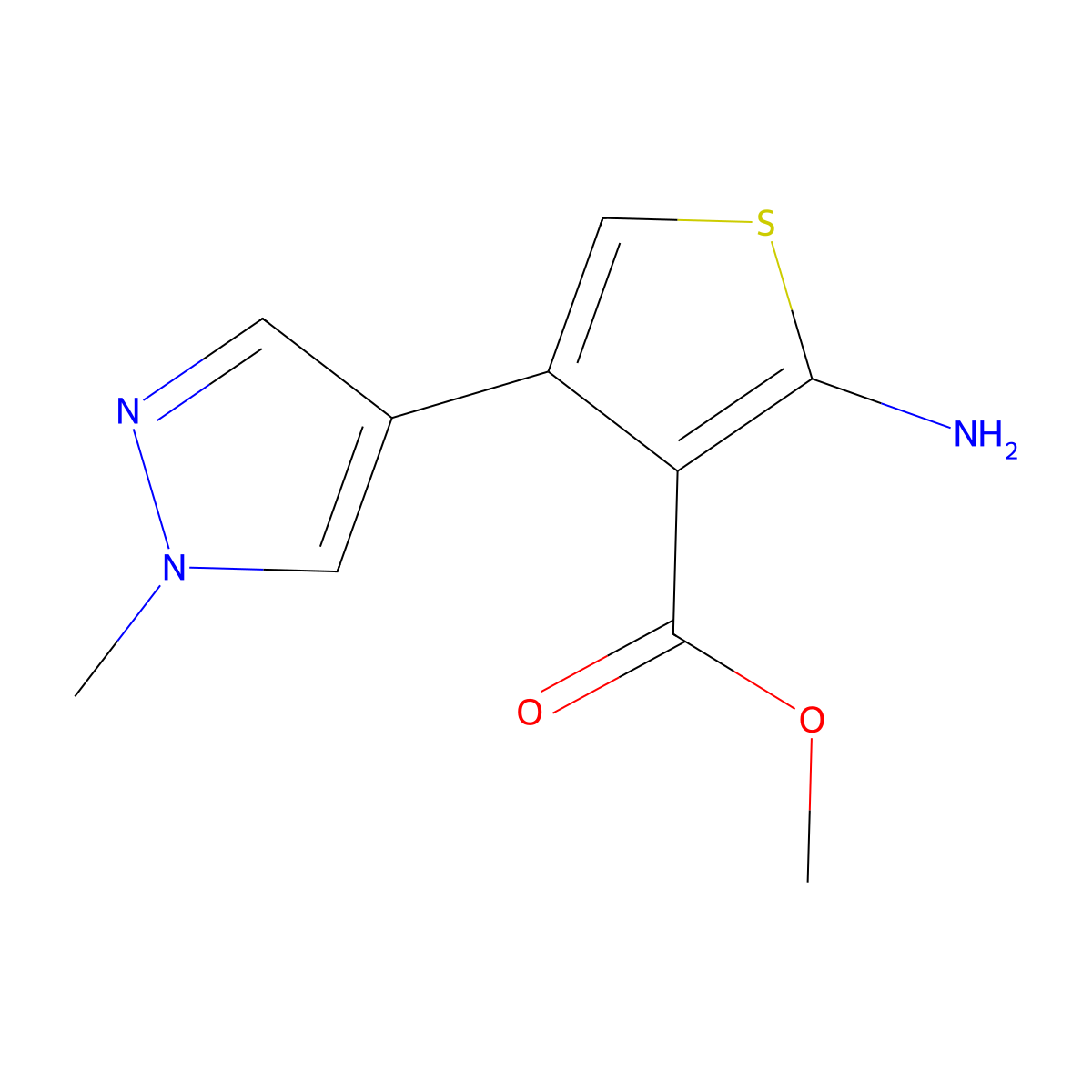 methyl 2-amino-4-(1-methyl-1H-pyrazol-4-yl)thiophene-3-carboxylate molecular structure, CAS 1249622-16-9
