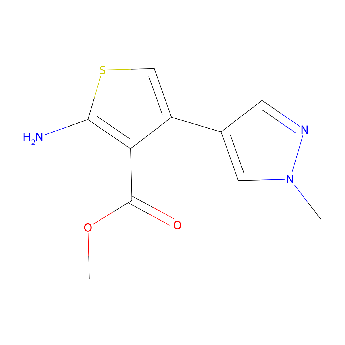methyl 2-amino-4-(1-methyl-1H-pyrazol-4-yl)thiophene-3-carboxylate molecular structure, CAS 1249622-16-9