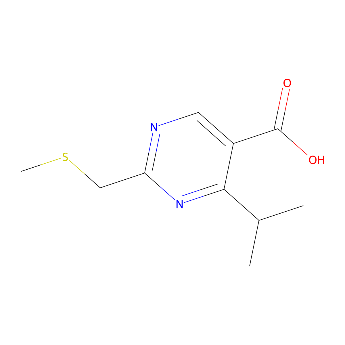 4-Isopropyl-2-((methylthio)methyl)pyrimidine-5-carboxylic acid molecular structure, CAS 1249622-62-5