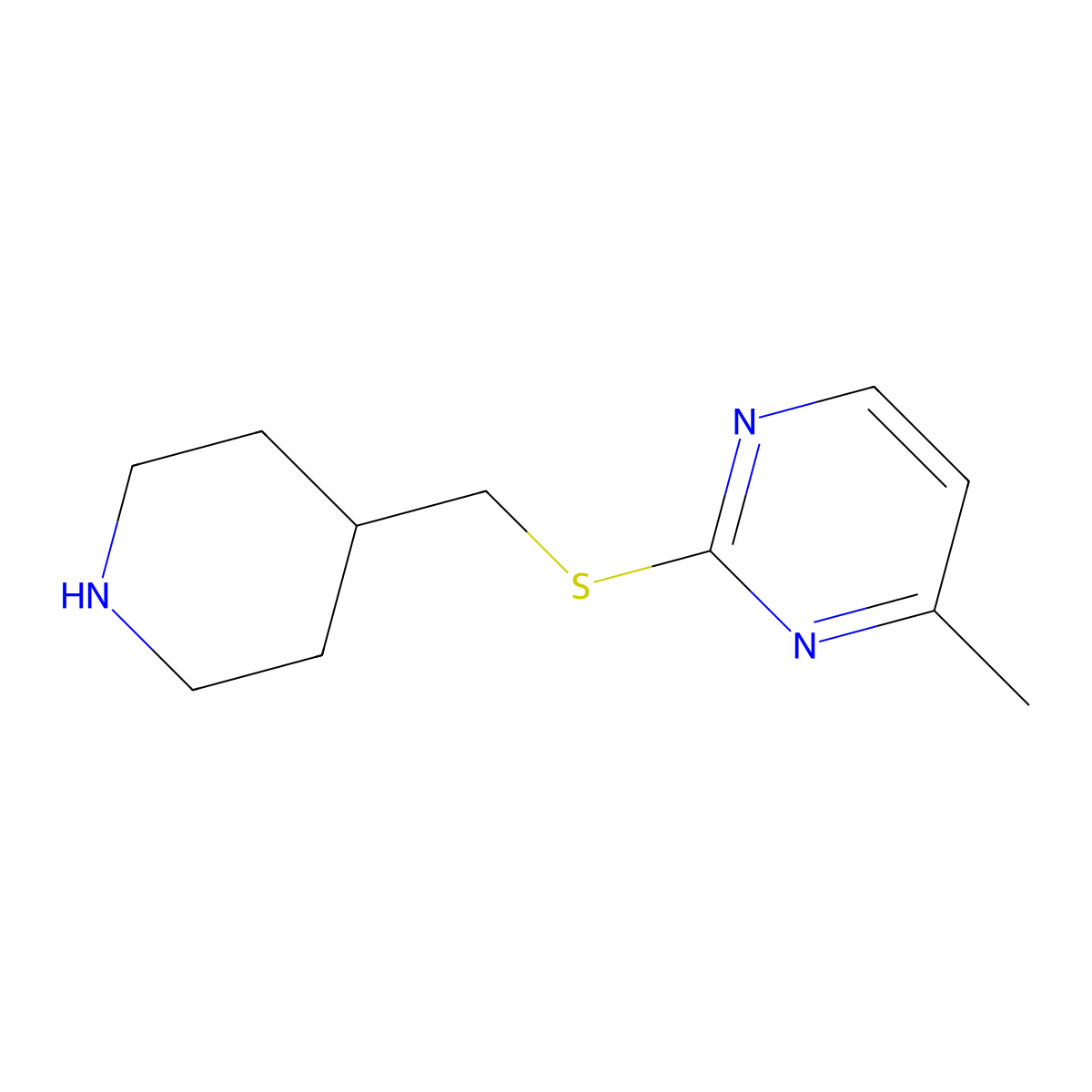 4-Methyl-2-{[(piperidin-4-yl)methyl]sulfanyl}pyrimidine molecular structure, CAS 1249628-31-6