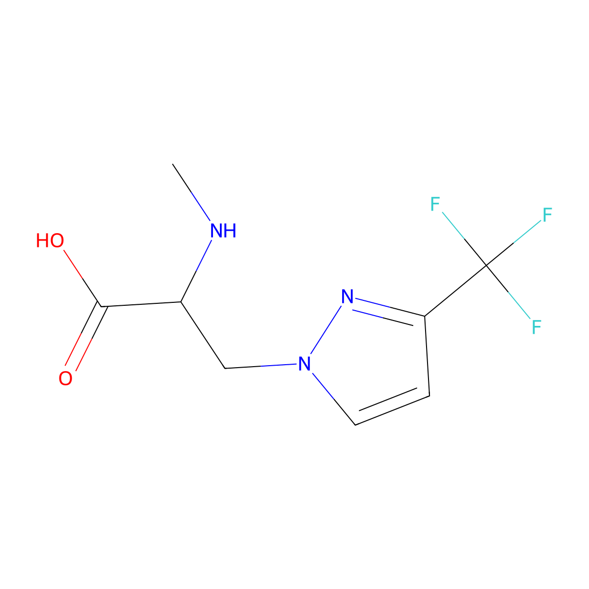 2-(Methylamino)-3-(3-(trifluoromethyl)-1h-pyrazol-1-yl)propanoic acid molecular structure, CAS 1249633-39-3