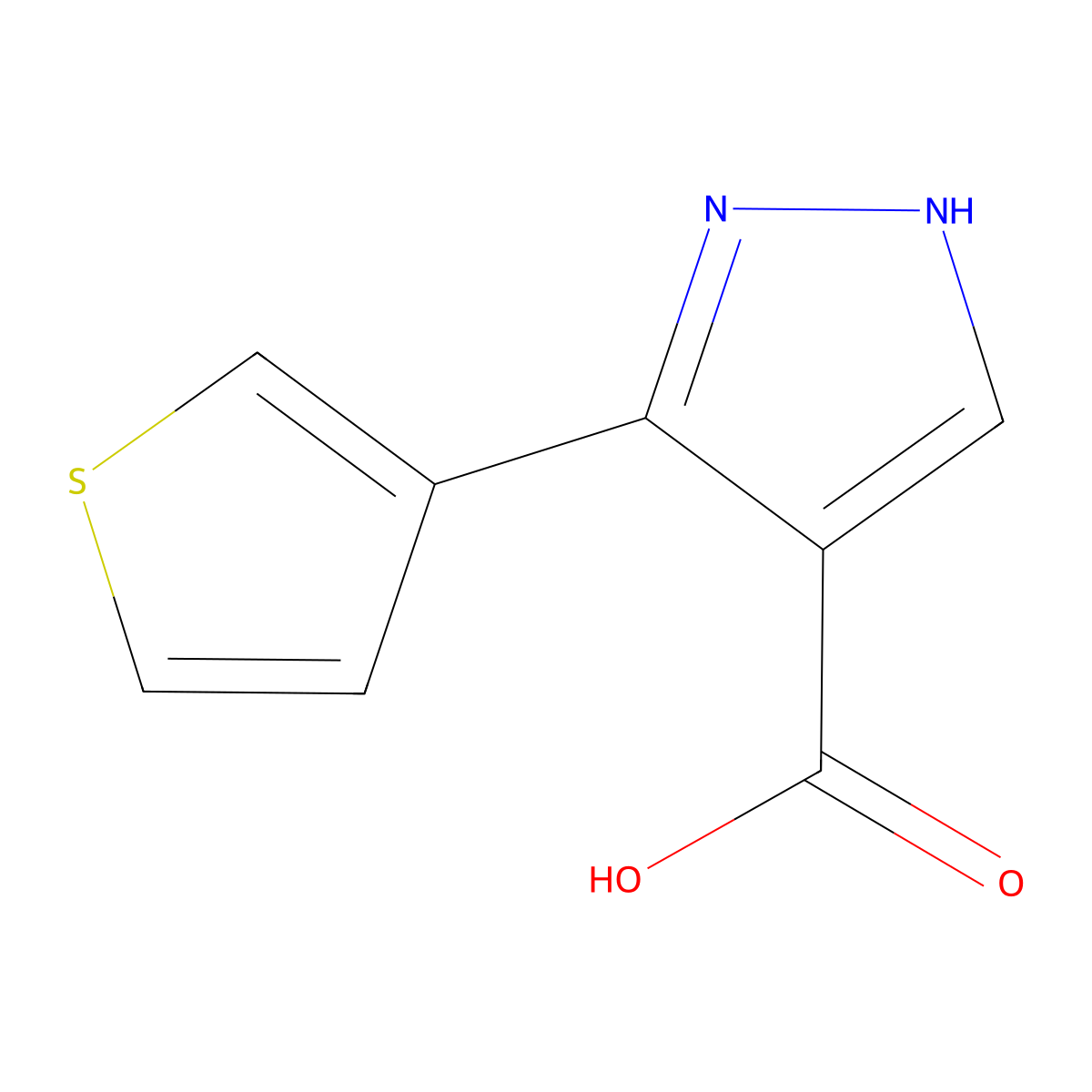 3-(thiophen-3-yl)-1H-pyrazole-4-carboxylic acid molecular structure, CAS 1249642-34-9
