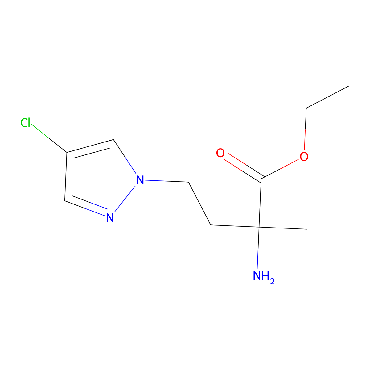 Ethyl 2-amino-4-(4-chloro-1h-pyrazol-1-yl)-2-methylbutanoate molecular structure, CAS 1249644-74-3
