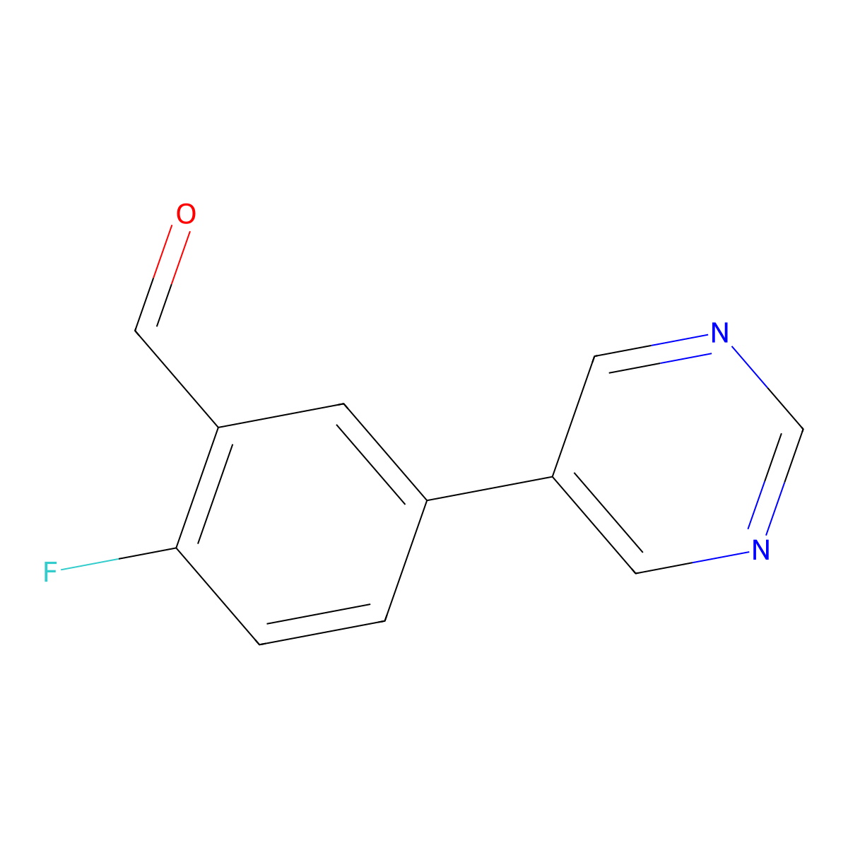 2-Fluoro-5-(pyrimidin-5-yl)benzaldehyde molecular structure, CAS 1249653-63-1