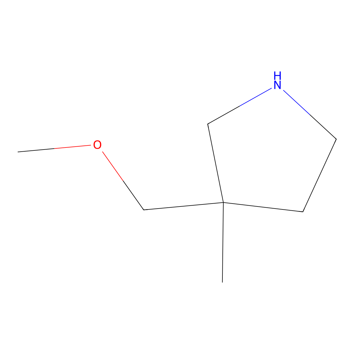 3-(Methoxymethyl)-3-methylpyrrolidine molecular structure, CAS 1249655-54-6