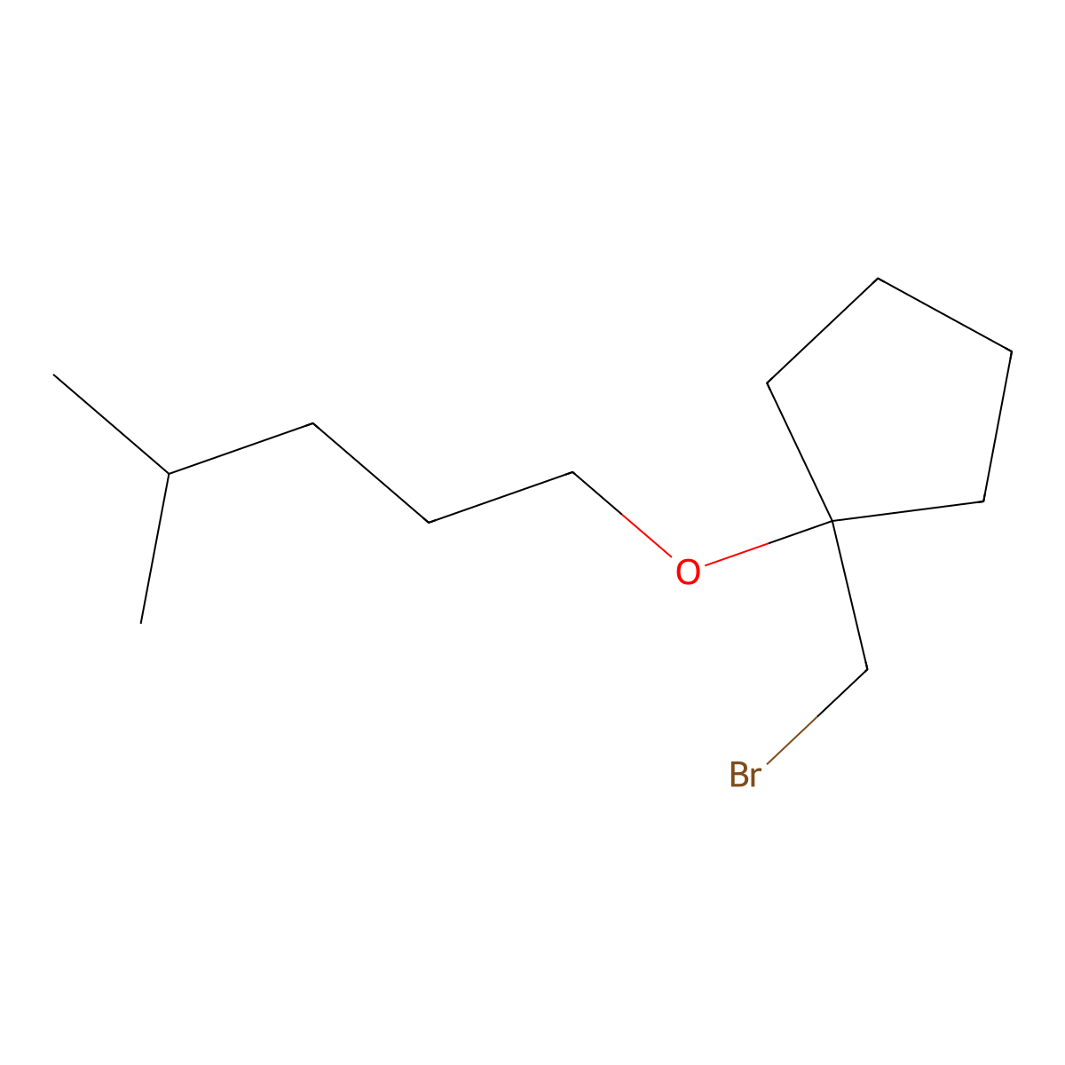 1-(Bromomethyl)-1-((4-methylpentyl)oxy)cyclopentane molecular structure, CAS 1249677-30-2