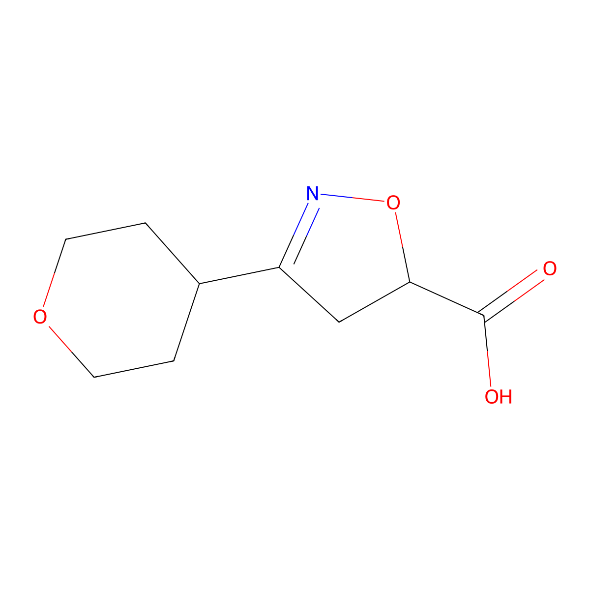 3-(Oxan-4-yl)-4,5-dihydro-1,2-oxazole-5-carboxylic acid molecular structure, CAS 1249683-14-4