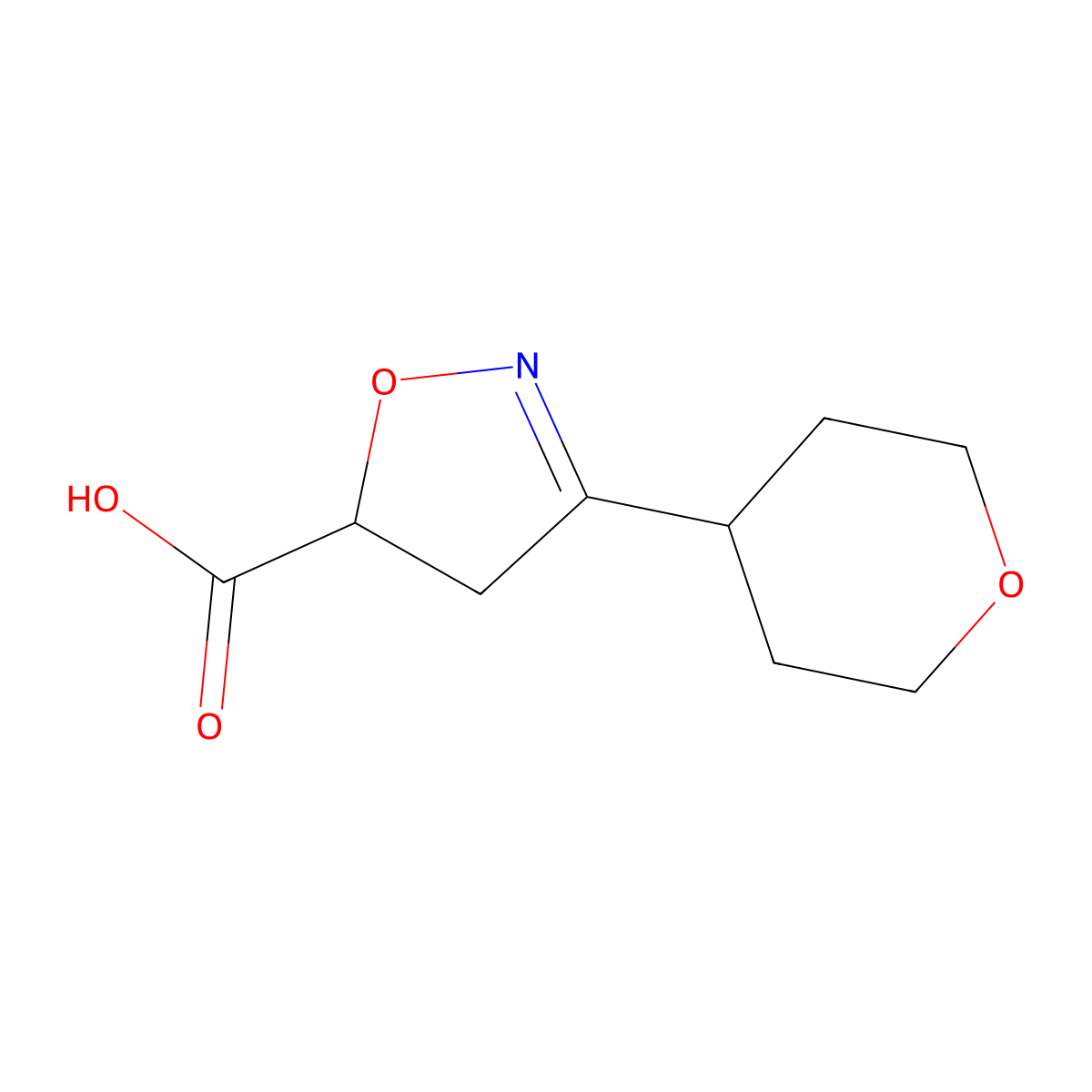 3-(Oxan-4-yl)-4,5-dihydro-1,2-oxazole-5-carboxylic acid molecular structure, CAS 1249683-14-4