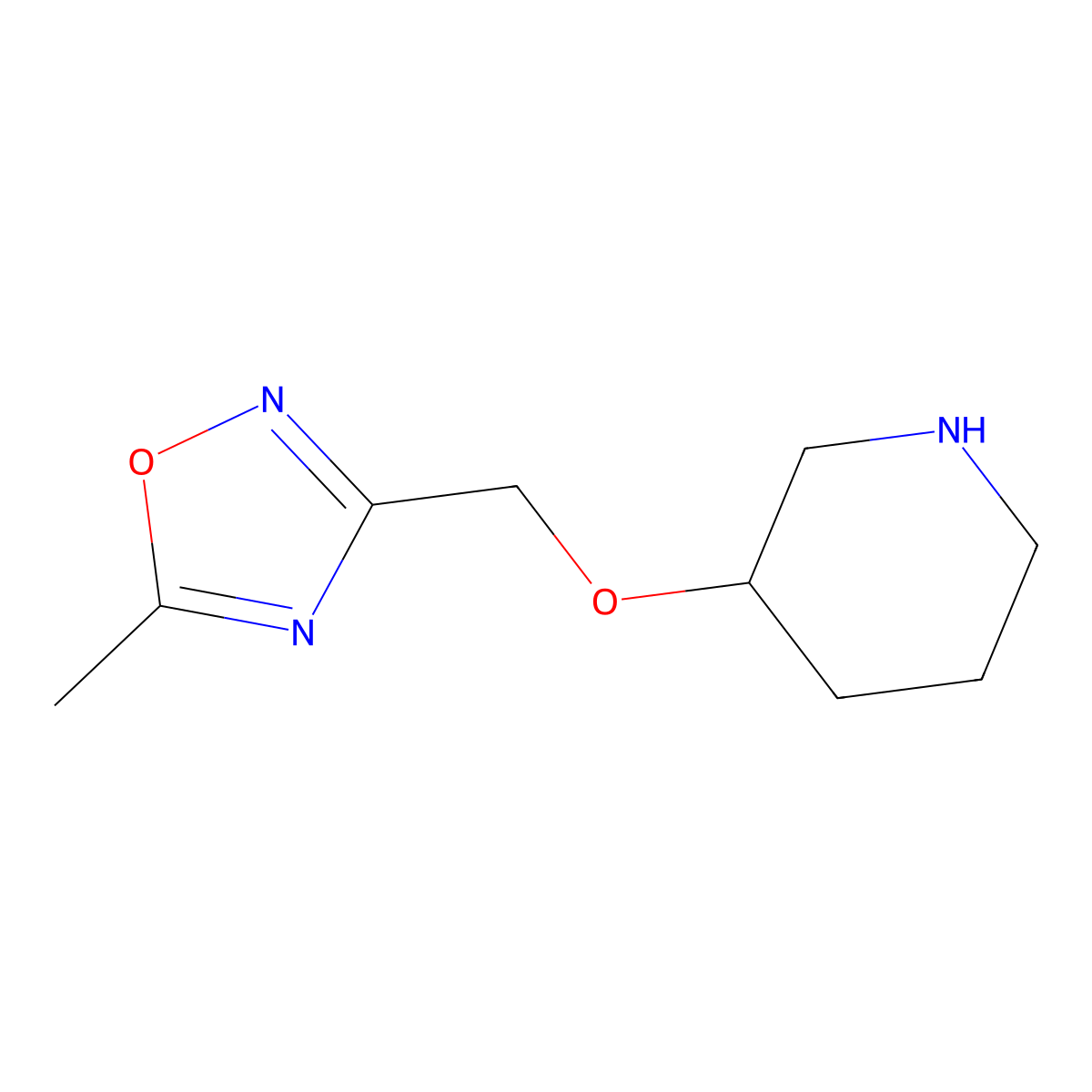 5-Methyl-3-((piperidin-3-yloxy)methyl)-1,2,4-oxadiazole molecular structure, CAS 1249693-46-6