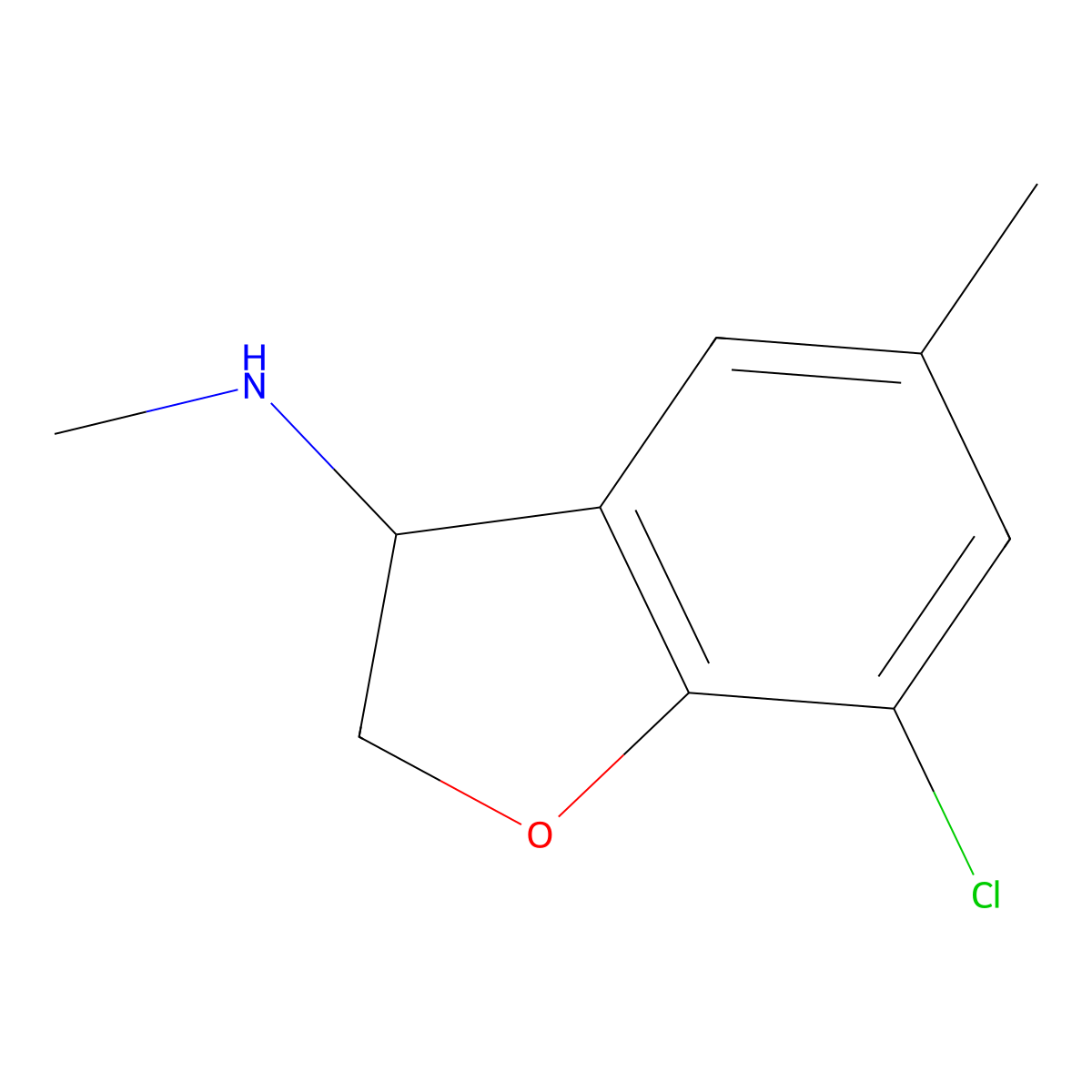 7-chloro-N,5-dimethyl-2,3-dihydro-1-benzofuran-3-amine molecular structure, CAS 1249701-49-2