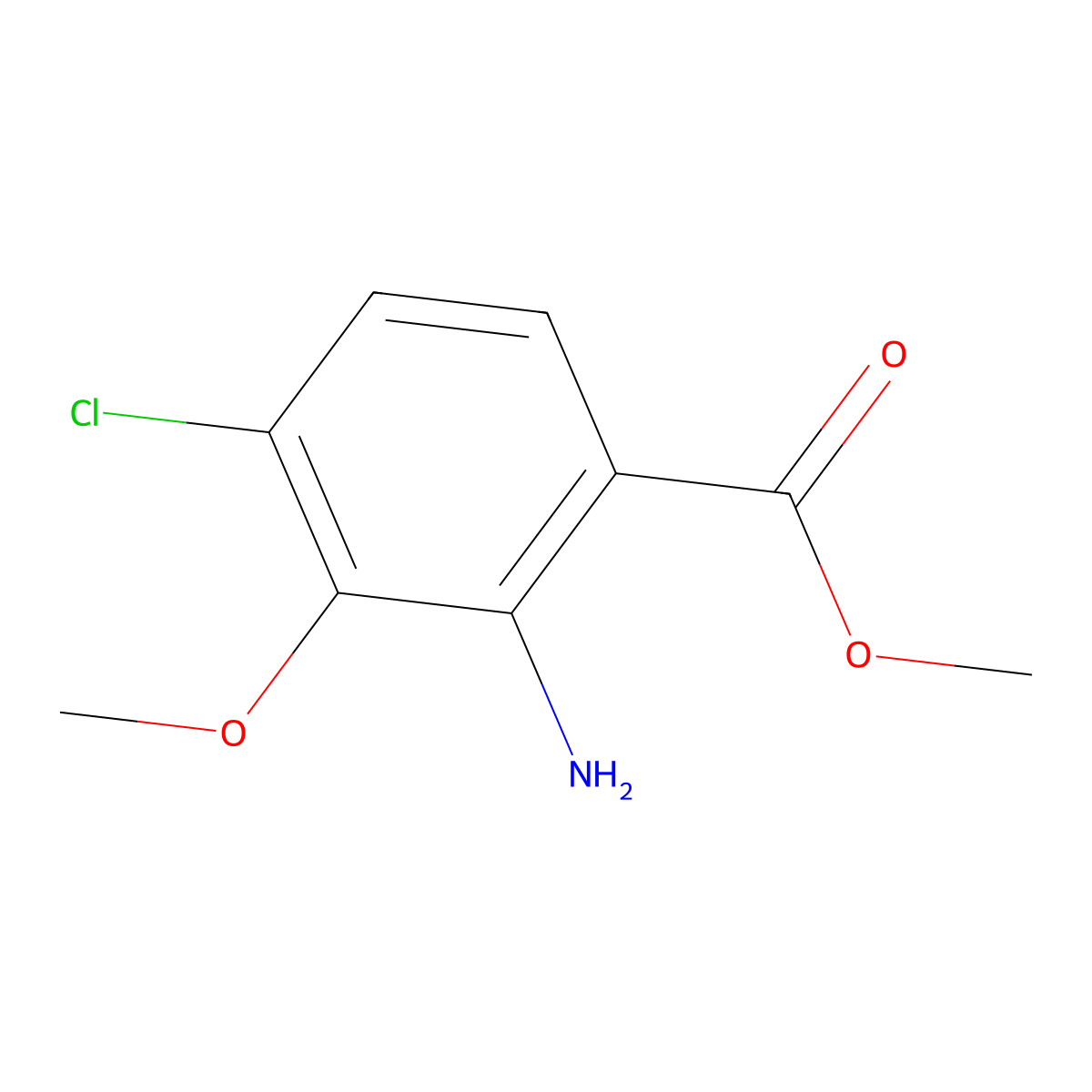 Methyl 2-amino-4-chloro-3-methoxybenzoate molecular structure, CAS 1249704-18-4