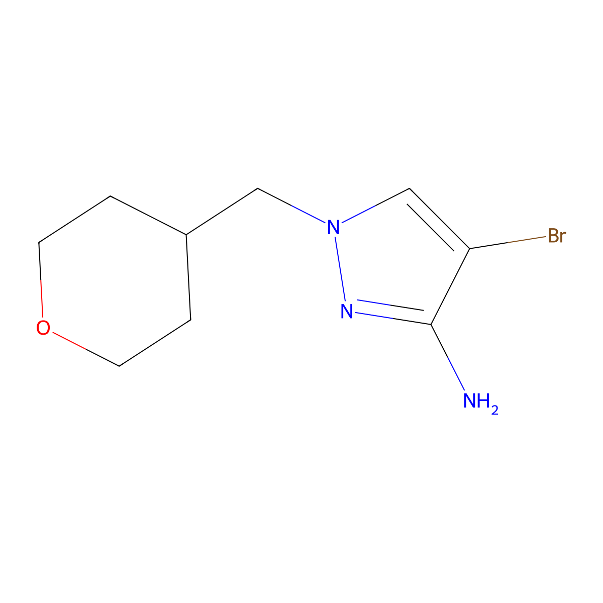 4-Bromo-1-[(oxan-4-yl)methyl]-1H-pyrazol-3-amine molecular structure, CAS 1249707-69-4