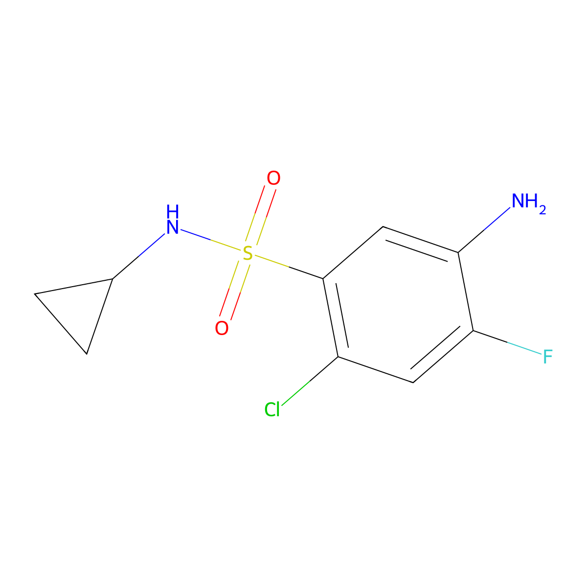 5-amino-2-chloro-N-cyclopropyl-4-fluorobenzene-1-sulfonamide molecular structure, CAS 1249715-15-8