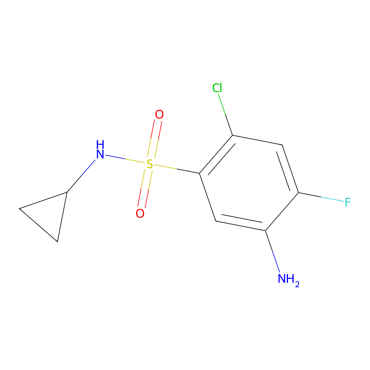 5-amino-2-chloro-N-cyclopropyl-4-fluorobenzene-1-sulfonamide molecular structure, CAS 1249715-15-8
