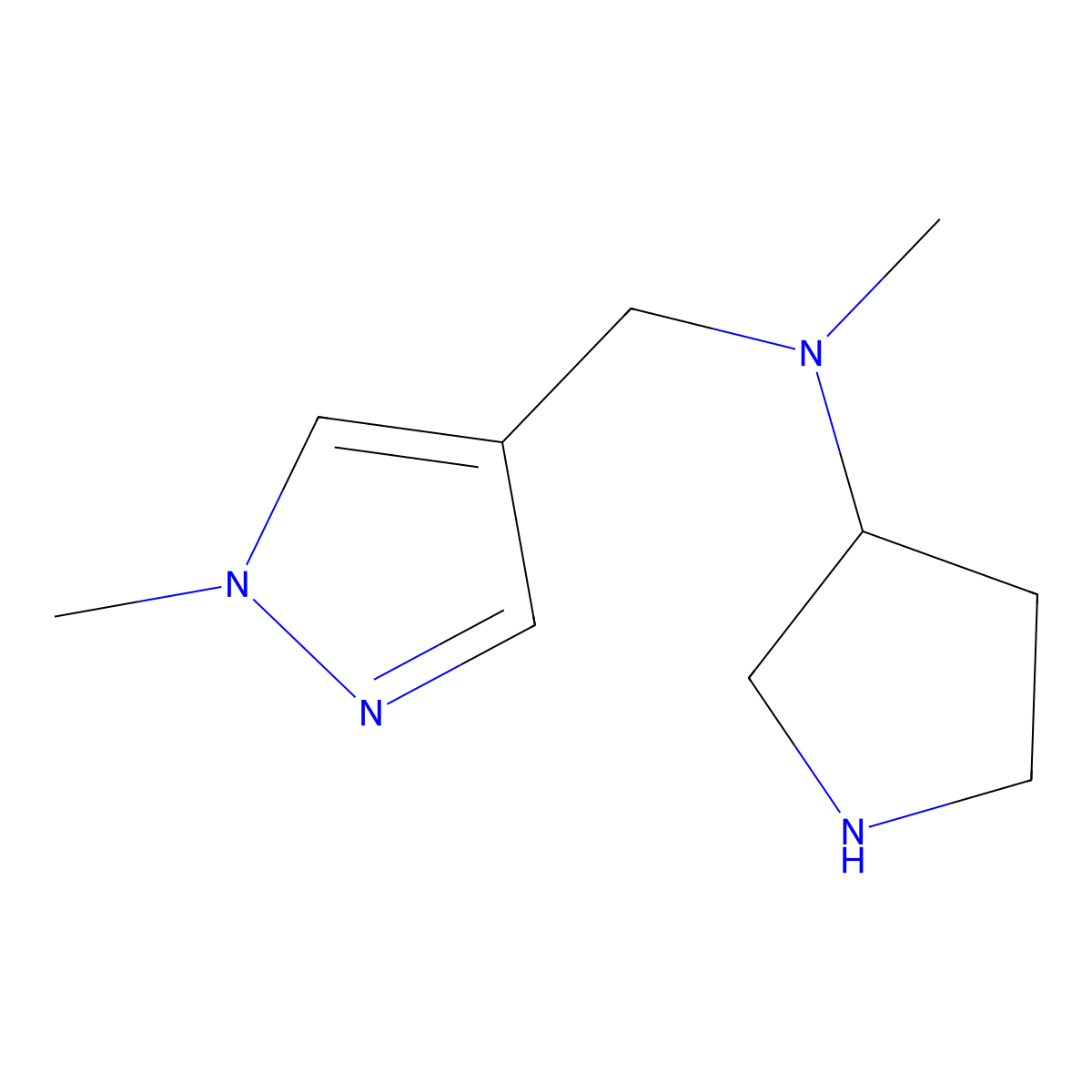 N-Methyl-N-((1-methyl-1H-pyrazol-4-yl)methyl)pyrrolidin-3-amine molecular structure, CAS 1249739-50-1