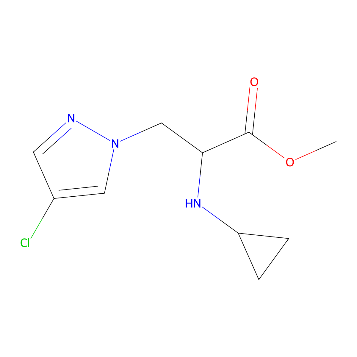 Methyl 3-(4-chloro-1h-pyrazol-1-yl)-2-(cyclopropylamino)propanoate molecular structure, CAS 1249749-25-4