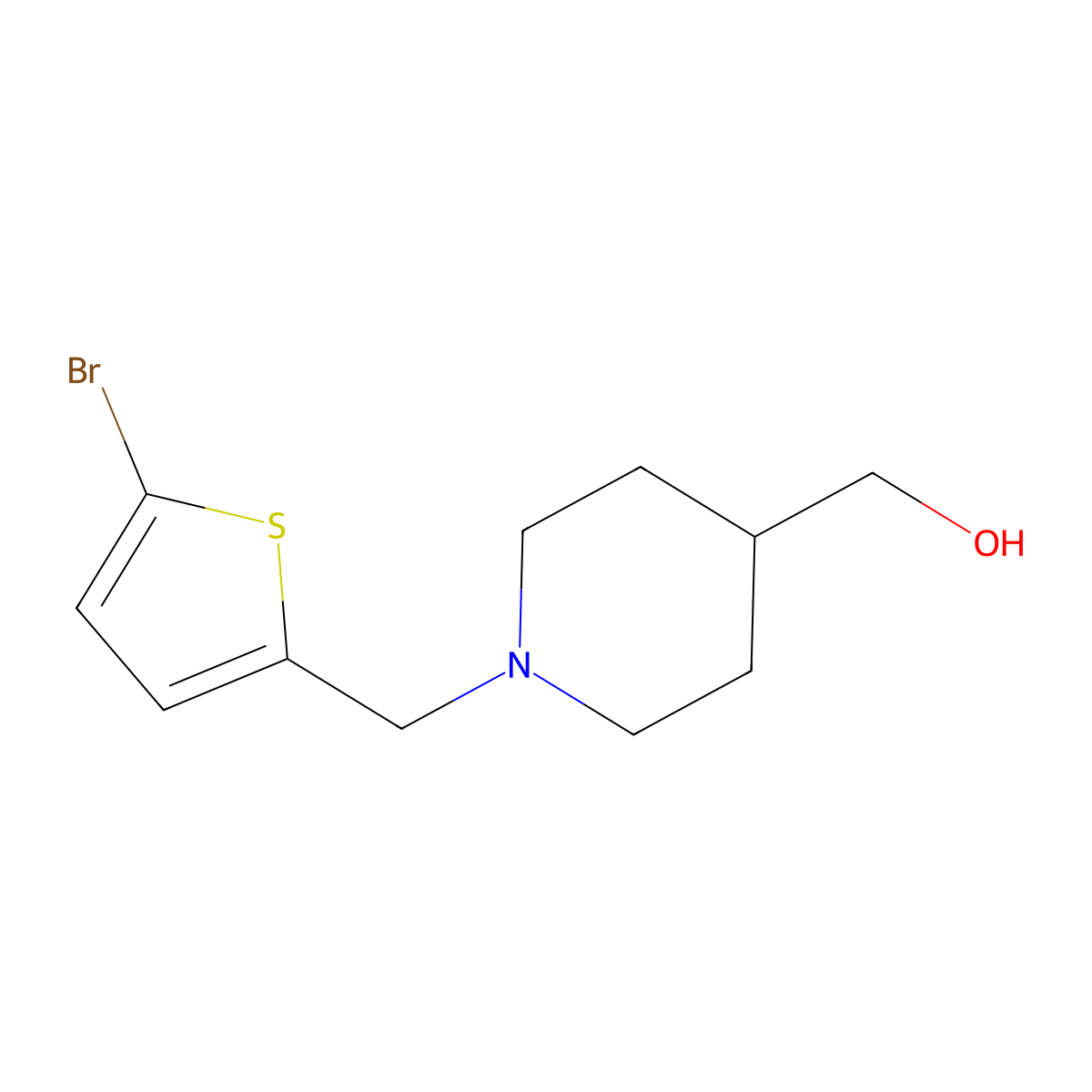 (1-((5-Bromothiophen-2-yl)methyl)piperidin-4-yl)methanol molecular structure, CAS 1249753-68-1