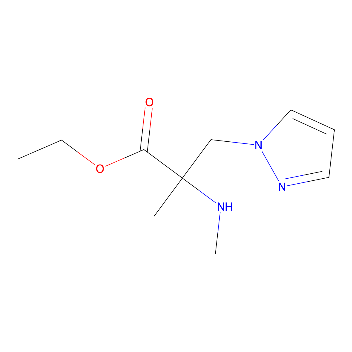 Ethyl 2-methyl-2-(methylamino)-3-(1h-pyrazol-1-yl)propanoate molecular structure, CAS 1249756-65-7